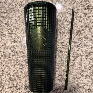 Starbucks 2021 Holiday Forest Green Grid Metallic Glitter Tumbler 24 Ounce Venti